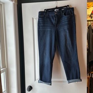 Straight Leg Gramercy Crop Jeans Nine West Denim Raw Hem Dark Blue Wash Size 14